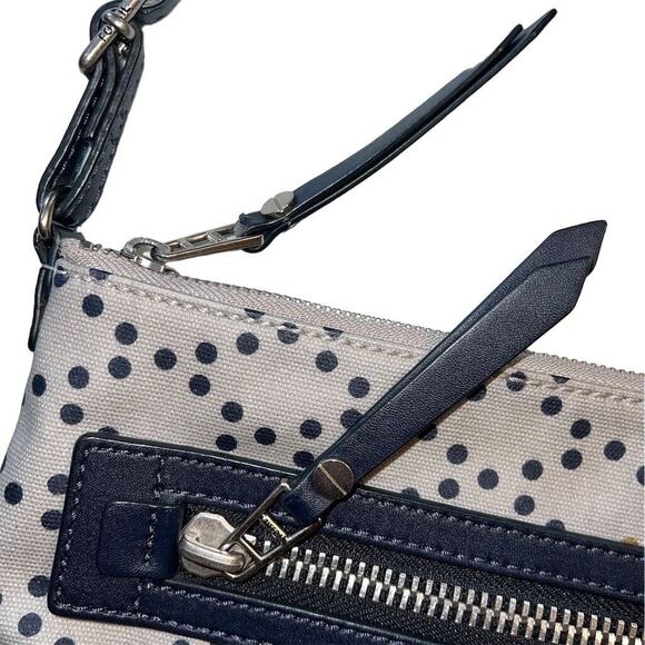 Fossil Dawson Polka Dot Crossbody Bag Purse Gray Navy Mustard Adjustable Strap - Picture 8 of 16